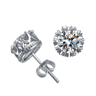  Anytime 925纯银镀18k白金镶高仿真钻石防过敏女士皇冠耳钉DE0265