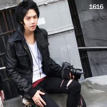 2010新款秋装 韩版男装 外套 男款休闲时尚潮流口袋修身皮衣 Y112