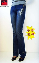 特价清仓包邮韩版秋冬款加州<span class=H>苹果</span>牛仔裤正品女高腰微喇裤显瘦大码