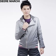 【5151m】DEERE MARCHI 时尚简约修身连帽皮衣外套DM6106灰