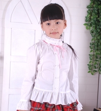 小风车学院风荷叶边长袖春季女童白色衬衣 童装衬衫 2012女童春装
