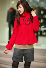 2011新品春装女式韩版流行女装休闲短外套双排扣毛呢大衣