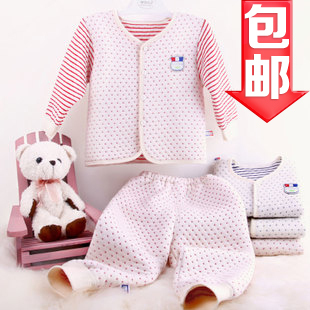  安宝儿 新生婴幼儿全棉保暖内衣服 男女宝宝纯棉加厚儿童秋冬套装