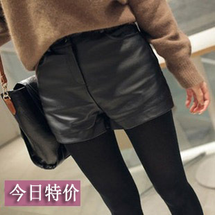  韩版秋冬 女士皮短裤 水洗皮热裤 胖mm显瘦大码pu皮靴裤