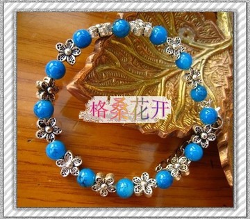 配饰 珠宝首饰 手镯 藏银手链 尼泊尔西藏 串珠手镯 藏银雕刻 蓝色 多