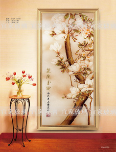上海艺术玻璃玄关背景墙，简欧深雕现代风隔断玄关芝林玉树玉兰树