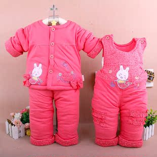  新年装 宝宝美人鱼背带棉衣三件套婴儿加厚棉袄套新生儿服装