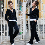 2012春秋 两件套女装天鹅绒纯色运动休闲服 韩版连帽卫衣修身套装