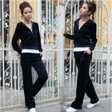 2012春秋 两件套女装天鹅绒纯色运动休闲服 韩版连帽卫衣修身套装