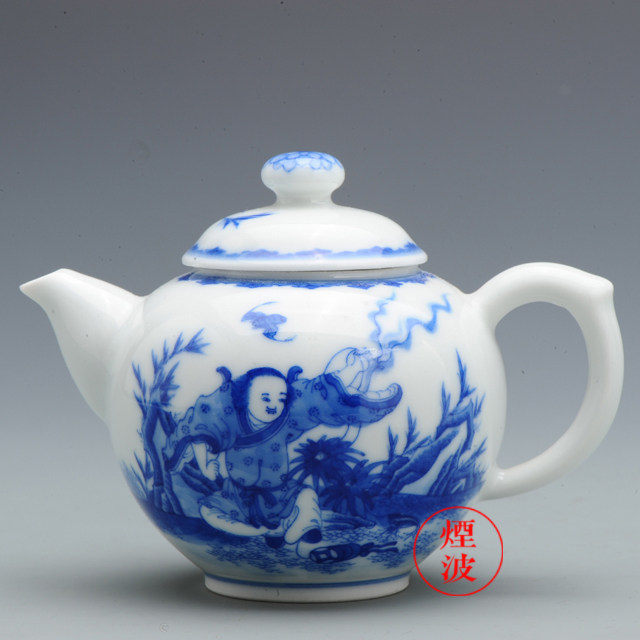 景德镇小雅 手绘青花瓷器 小雅珍玩款 刘海斗金蟾 茶壶 茶具