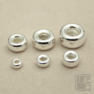  特价【凡石珠宝】925纯银 DIY手工配件 3.5~8.5mm光面车轮珠扁珠