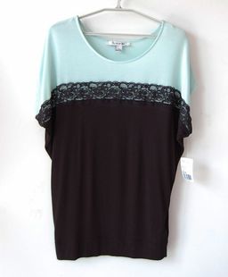  蘑菇街欧美外贸原单forever21/f21女装短袖蕾丝拼接大码T恤蝙蝠衫