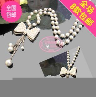  全场满8款包邮506 韩版饰品批发珍珠蝴蝶结长款项链毛衣链