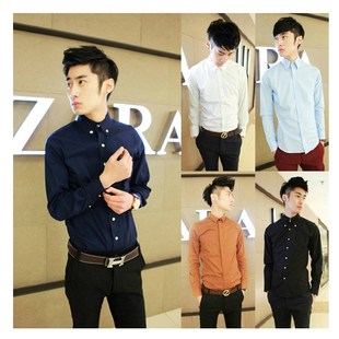 包邮!高品质韩版修身时尚<em>男士</em>衬衫<em>英伦范</em>特价