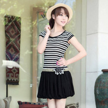 2012大码连衣裙 夏季新款打底连衣裙子 韩版条纹连衣裙短