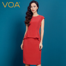 VOA真丝印花30姆米重磅真丝圆领包肩无袖假两件套装式连衣裙图片