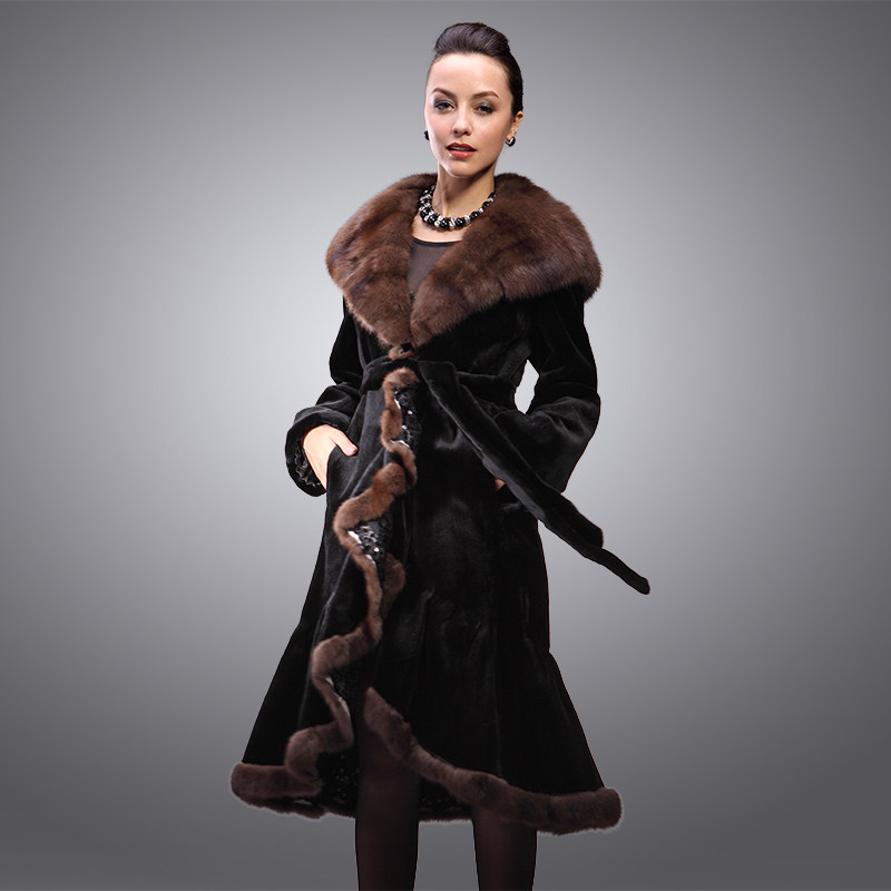 玛格丽娜 紫貂披肩领<em>貂皮大衣</em>整貂<em>女士</em>长款 皮