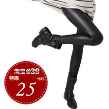 秋冬新款 亚光海豚仿皮裤塑腰高腰长裤打底裤legging 黑色紫色女
