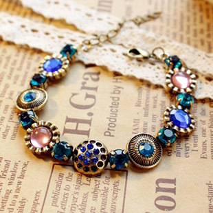  【8号仓库】欧美 饰品幸福甜甜圈宝石镶嵌短款复古手链16G