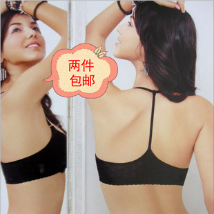 日韩挂脖美背<em>T字型</em>前扣<em>文胸</em> 蕾丝性感比基尼夏
