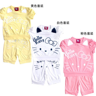  【特价】童装夏款儿童 HELLO KITTY 女童短袖T恤+七分裤套装