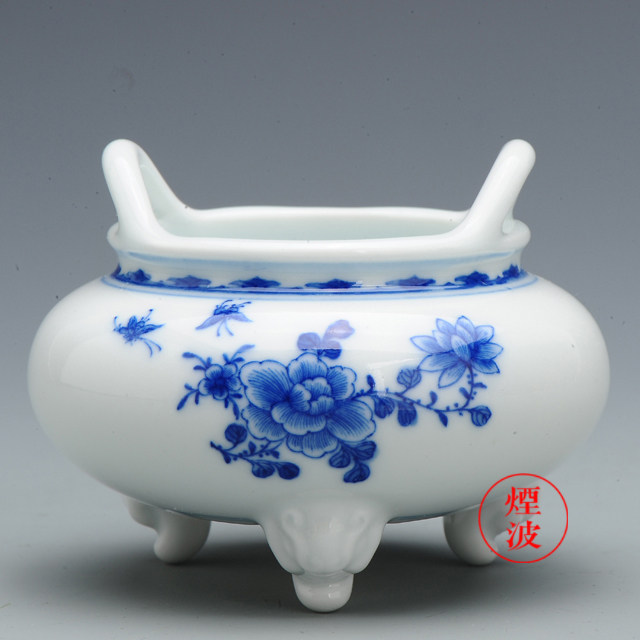 景德镇小雅 手绘青花瓷器 小雅款 花卉 香炉 熏香 香道