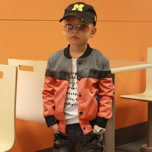  希望谷冬季男童童装橘色帅气机车儿童夹棉夹克男童薄棉外套