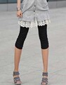 促销 2012新款韩版女冰丝7分弹力显瘦紧身褶皱七分黑色打底裤子