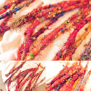  强货补货到新增桔红色尼泊尔纯麻全彩真丝裹线铃铛脚链脏辫绳