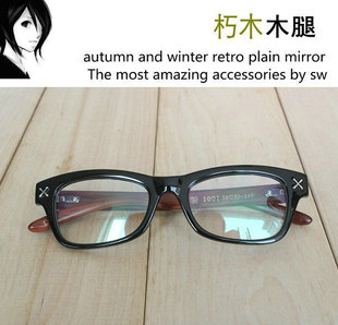 日本潮男女款精工木质非主流平光镜近视装饰眼镜架韩国黑框眼镜框