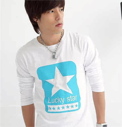 包邮2011新款春秋装韩版休闲男装时尚潮流圆领长袖t恤LUCKY STAR
