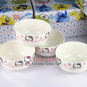 Hello kitty 陶瓷碗四只装可爱骨瓷 陶瓷碗套装 粉和红两色