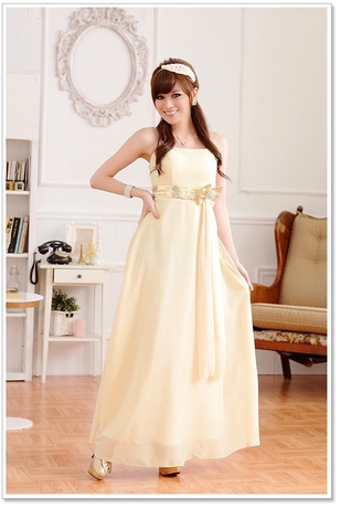 抹胸大牌明星长款雪纺高腰显瘦大码连衣裙松紧