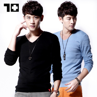  冬装新款男士港式v领毛衣 复古休闲百搭男装线衫针织衫秋季潮