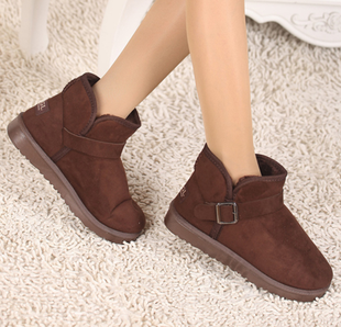  正品冬季新款情侣牛皮雪地靴 男女短靴 5859低筒靴搭扣牛筋底靴子