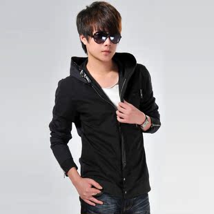 春秋新品以纯美邦版型男装韩版潮修身青少年男士连帽夹克外套