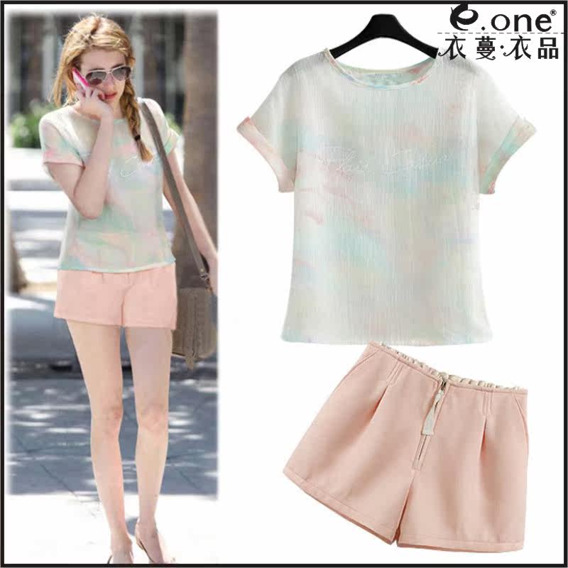 韩版胖mm大码时尚短衣<em>短裤</em>套装<em>女加肥</em>加大小