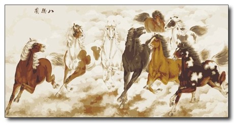 diy包邮数字油画动物 马 奔腾 无框画60*120八