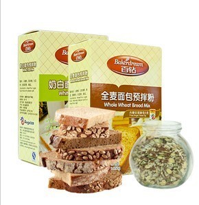  5折 烘焙原料 安琪酵母 百钻面包机预拌粉350g 奶白2盒+全麦2盒