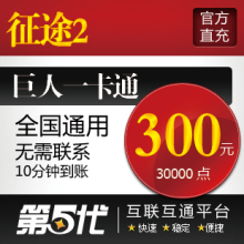巨人一卡通300元/征途2点卡/300元30000点卡/第五代自动快充