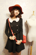 【hasaku冬季新款】彼得潘领 娃娃领 粉领泡泡袖连衣裙 送腰带