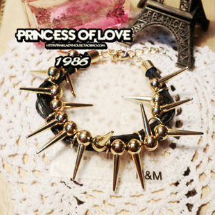 HM最新款 铆钉尖刺金色多条皮质朋克手链 香港