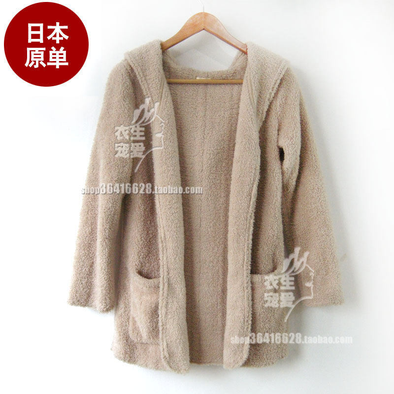 新款春装 日本原单collect point羊羔绒毛毛连帽长<span class=H>外套</span> <span class=H>毛绒</span>大衣