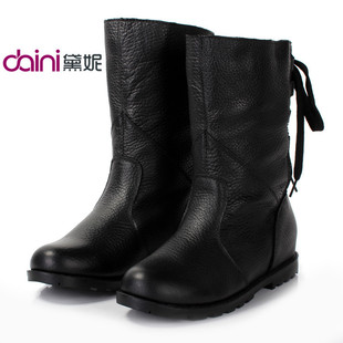  黛妮正品真皮短靴秋冬内增高女靴马丁靴系带韩版女鞋雪地靴潮靴子