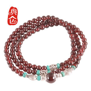  典仑原创 正品天然水晶石榴石手链绿松石手链925纯泰银亲吻鱼手链