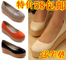 春夏韩版女鞋 圆头单鞋 平底休闲厚底松糕鞋 漆皮坡跟鞋 大码鞋子