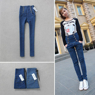 (Sold over 100 quality) Korean version significantly thin waist double-breasted pin pencil pants jeans 5016 arrival