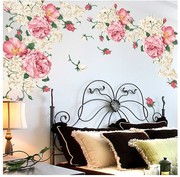 牡丹玫瑰花墙贴纸壁，装饰画温馨客厅卧室，电视背景墙衣柜玻璃