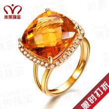 巴西黄晶黄金钻石戒指◆10.56克拉黄晶◆26分钻石◆配NGTC证书