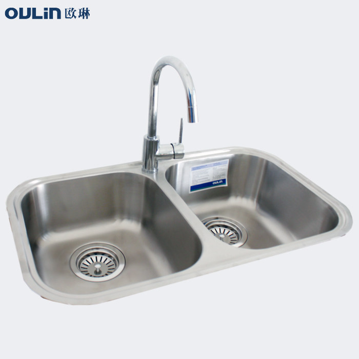 欧琳 oulin双槽水槽套餐OL-U8905+OL-8006龙头 台下盆专用